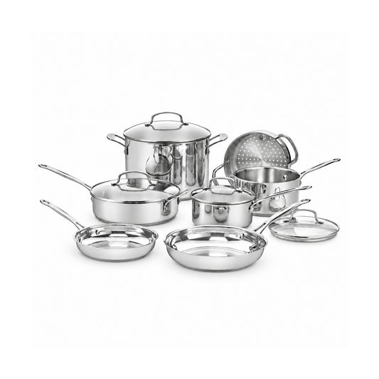 11-Piece Stainless Steel Cookware Set with Glass Lids and Steamer Insert