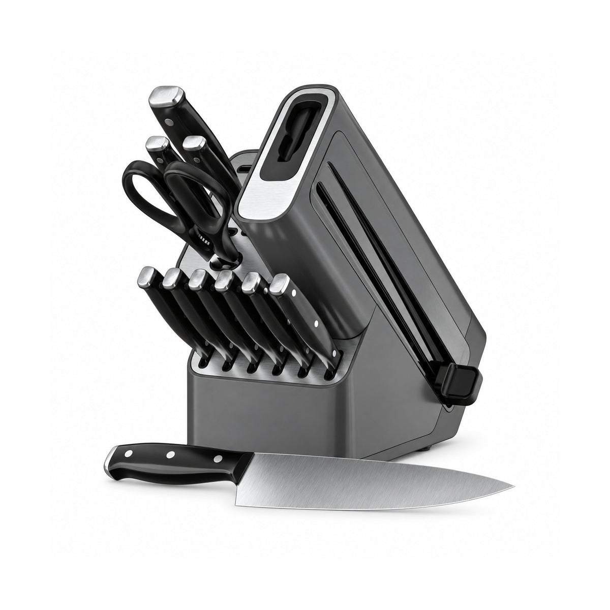 12-Piece Stainless Steel Kitchen Knife Set with Block and Manual Sharpener