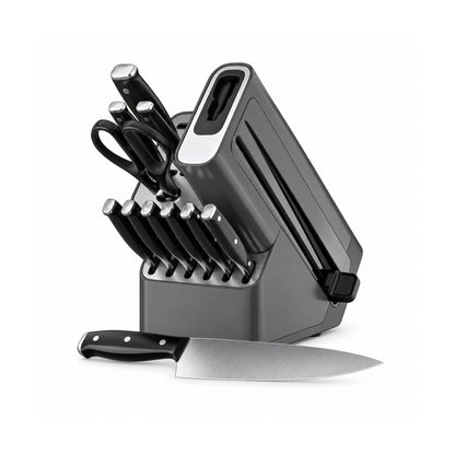 12-Piece Stainless Steel Kitchen Knife Set with Block and Manual Sharpener