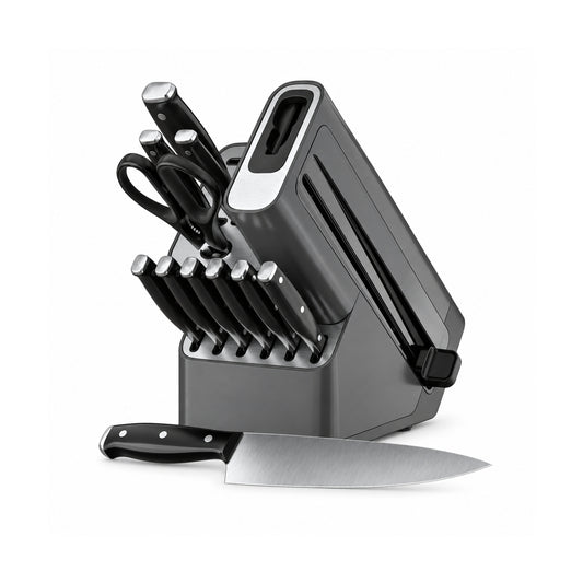 12-Piece Stainless Steel Kitchen Knife Set with Block and Manual Sharpener