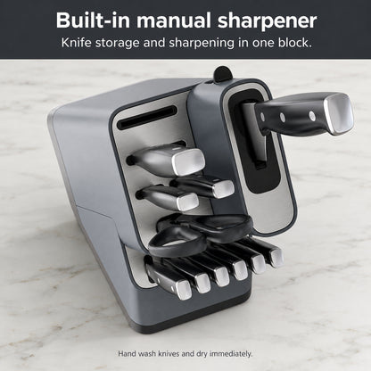 12-Piece Stainless Steel Kitchen Knife Set with Block and Manual Sharpener