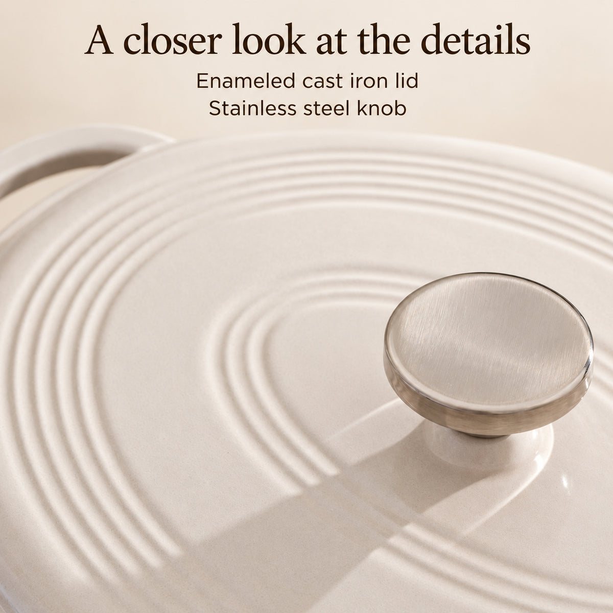 7-Quart Oval Enameled Cast Iron Dutch Oven with Lid, Off-White