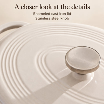 7-Quart Oval Enameled Cast Iron Dutch Oven with Lid, Off-White