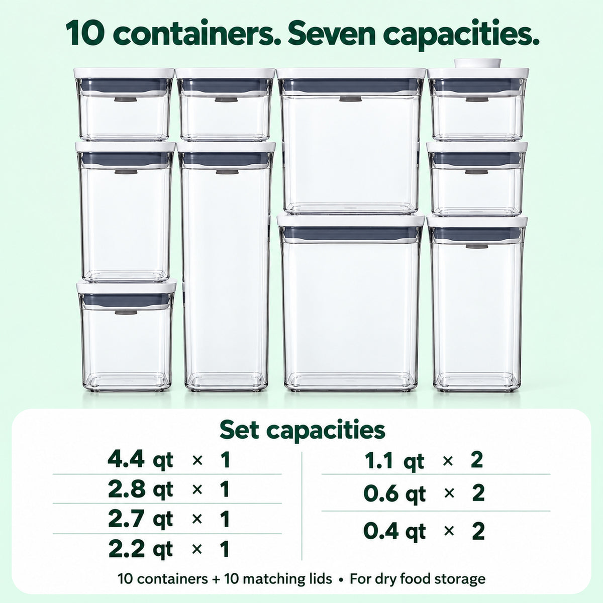 10-Container Airtight Pantry Storage Set with White Lids