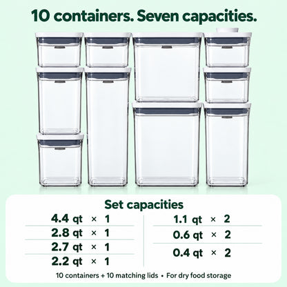 10-Container Airtight Pantry Storage Set with White Lids
