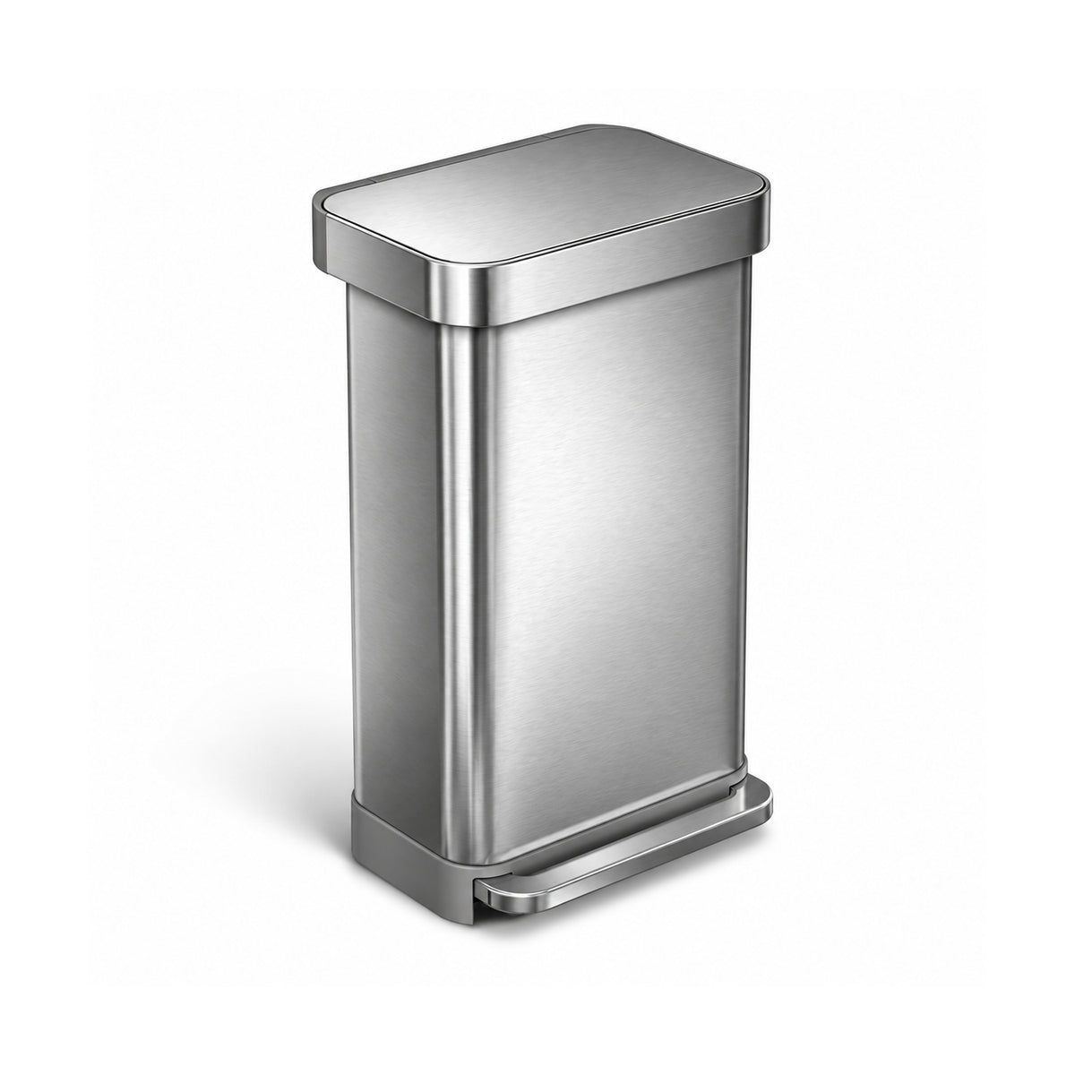 45 L Stainless Steel Kitchen Trash Can with Foot Pedal and Soft-Close Lid