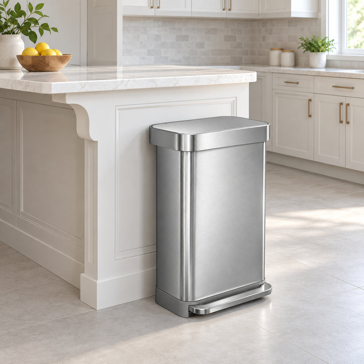 45 L Stainless Steel Kitchen Trash Can with Foot Pedal and Soft-Close Lid