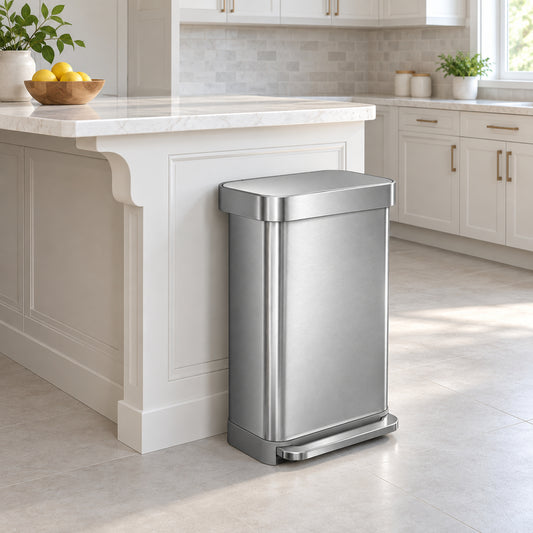 45 L Stainless Steel Kitchen Trash Can with Foot Pedal and Soft-Close Lid